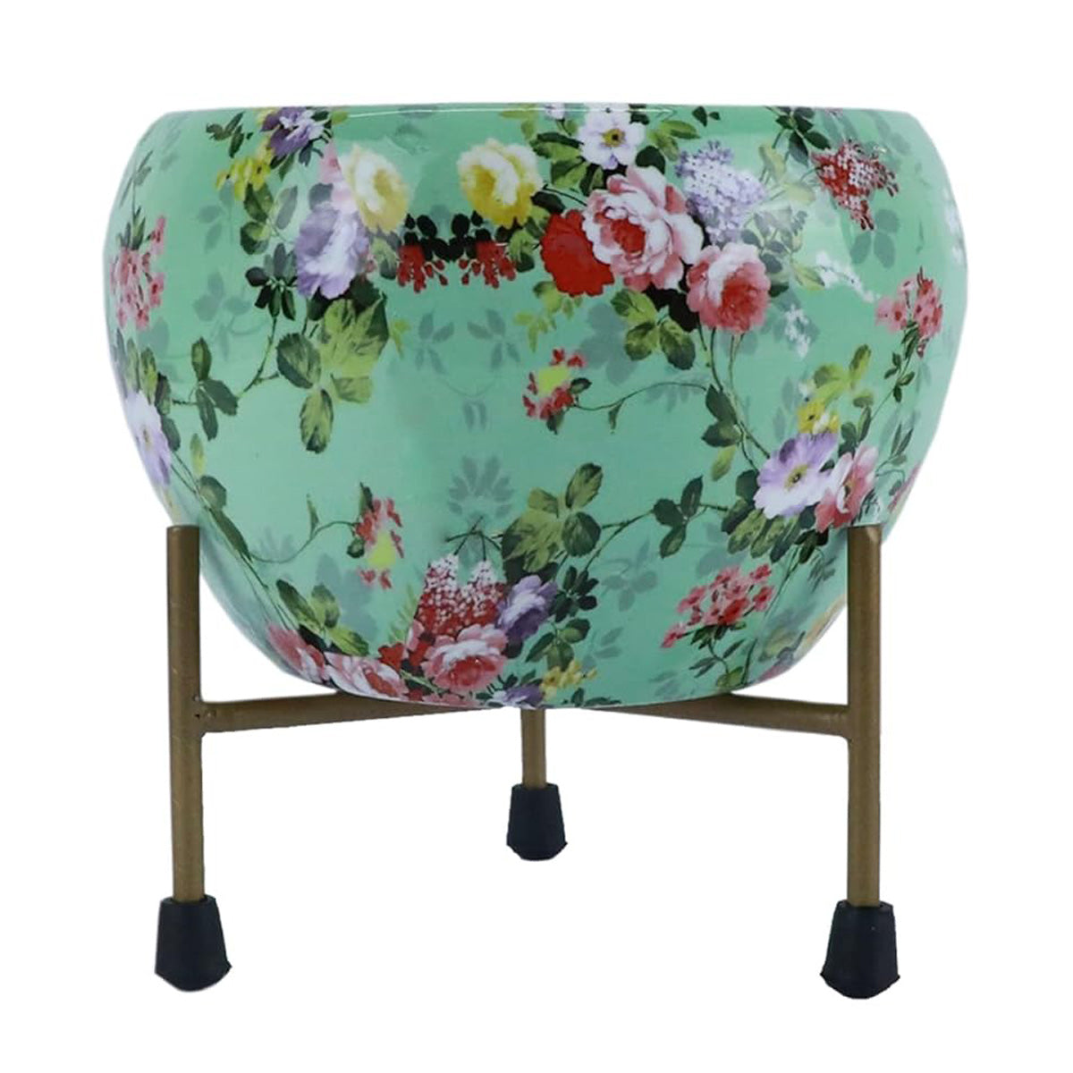 Casa De Amor Printed Planter Flower Pot Container with Iron Stand for Home & Garden Decor (1 Pot & 1 Stand)