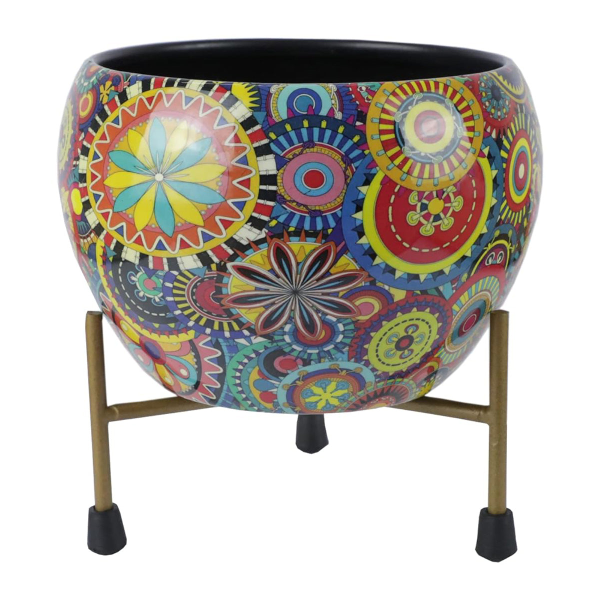 Casa De Amor Printed Planter Flower Pot Container with Iron Stand for Home & Garden Decor (1 Pot & 1 Stand)
