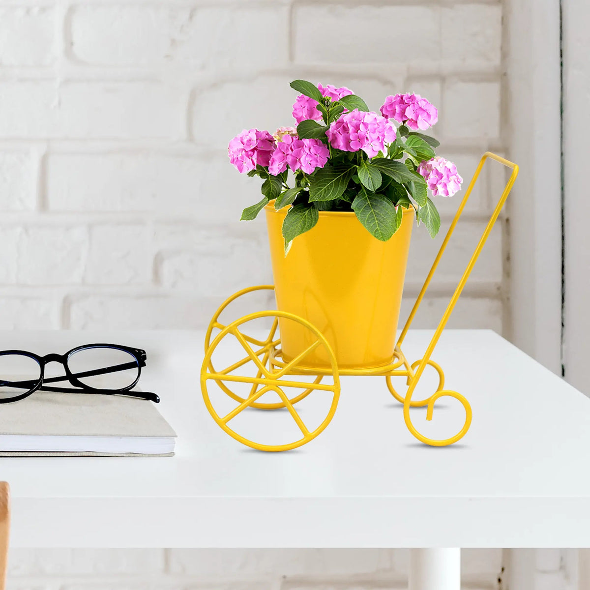 Casa De Amor Table Top Metal Planter on Wheel | Living Room Decor | Flower Pot Stand for Office Decor