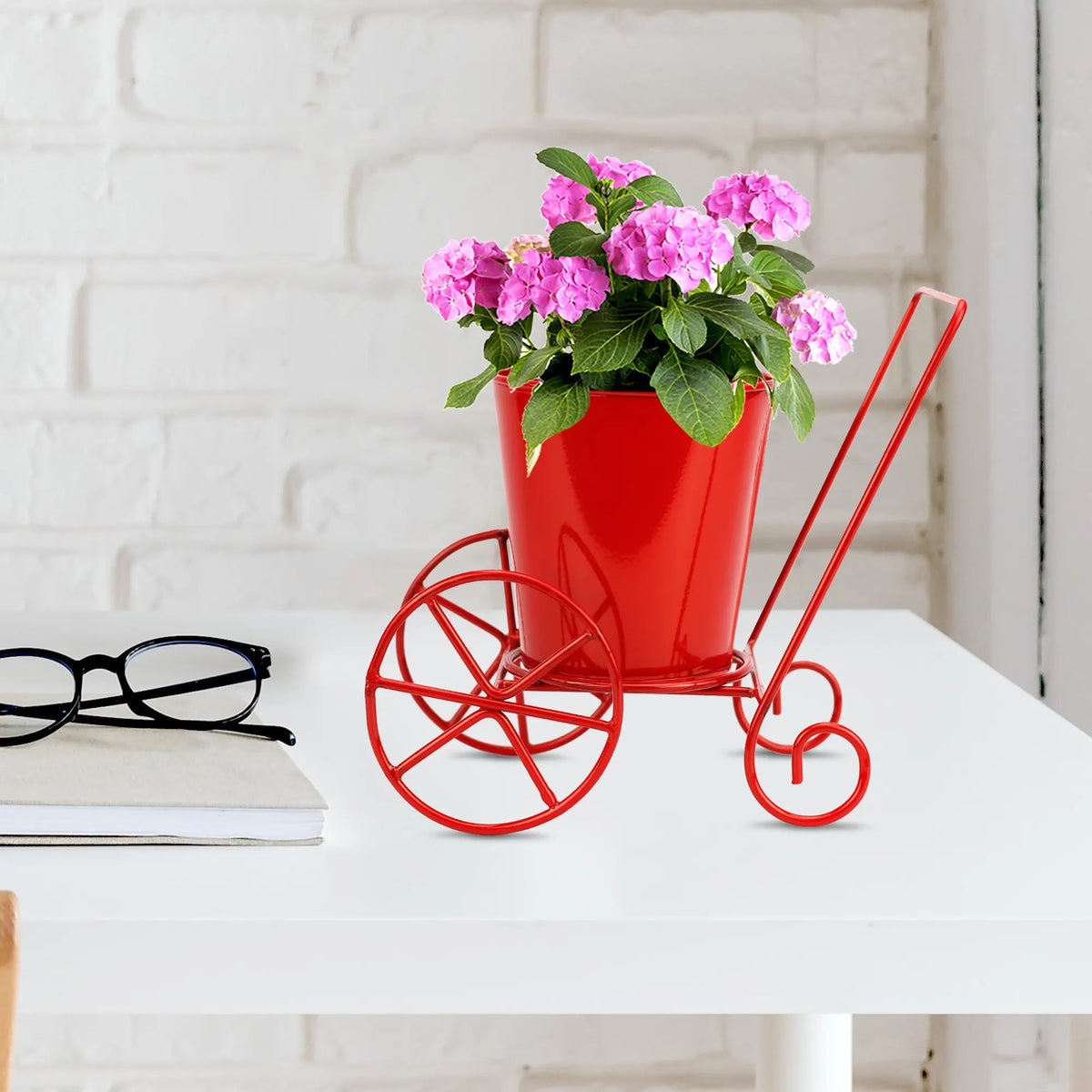 Casa De Amor Table Top Metal Planter on Wheel | Living Room Decor | Flower Pot Stand for Office Decor