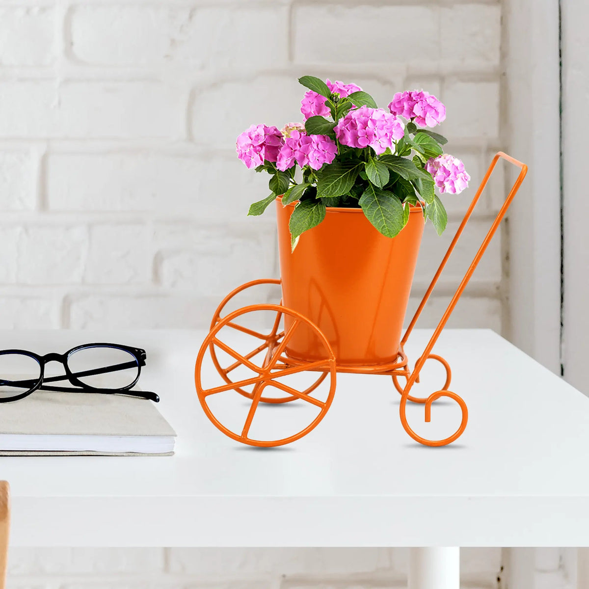 Casa De Amor Table Top Metal Planter on Wheel | Living Room Decor | Flower Pot Stand for Office Decor