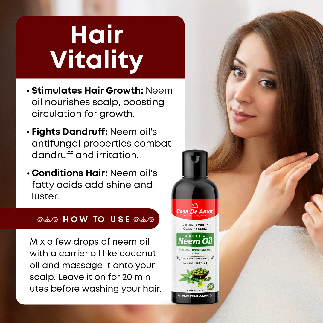 Casa De Amor 100% Pure Cold Pressed Neem Oil for Hair and Skin Care (Multipurpose Use)