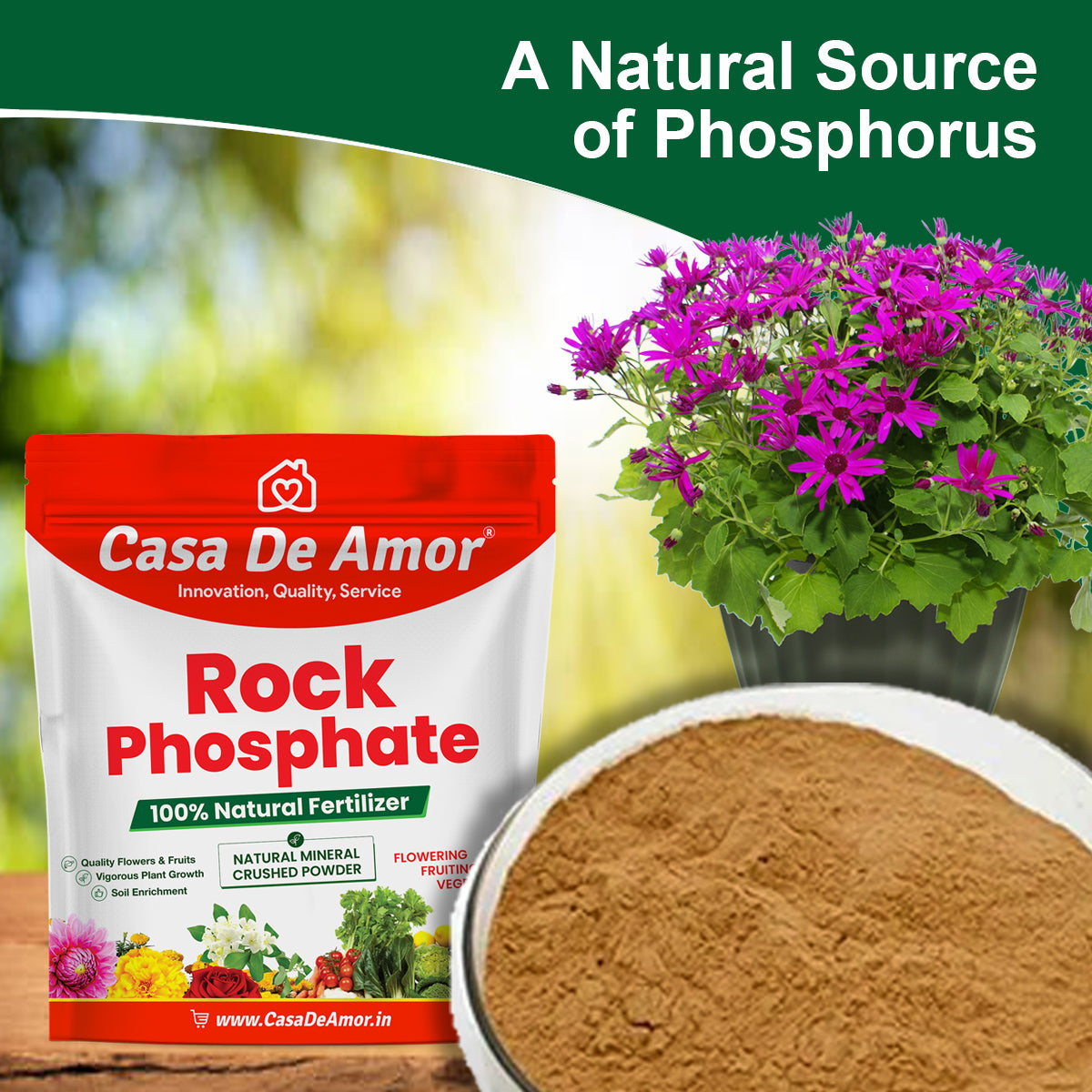 Casa De Amor Natural & Mineral Rock Phosphate Fertilizer All Purpose Crushed Powder for Fruiting and Flowering Plants