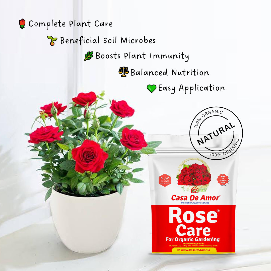 Casa De Amor Rose Care Fertilizer – 100% Organic Bloom & Root Booster for Rose Plants, NPK-Rich, Promotes Vibrant Flowers & Strong Stems