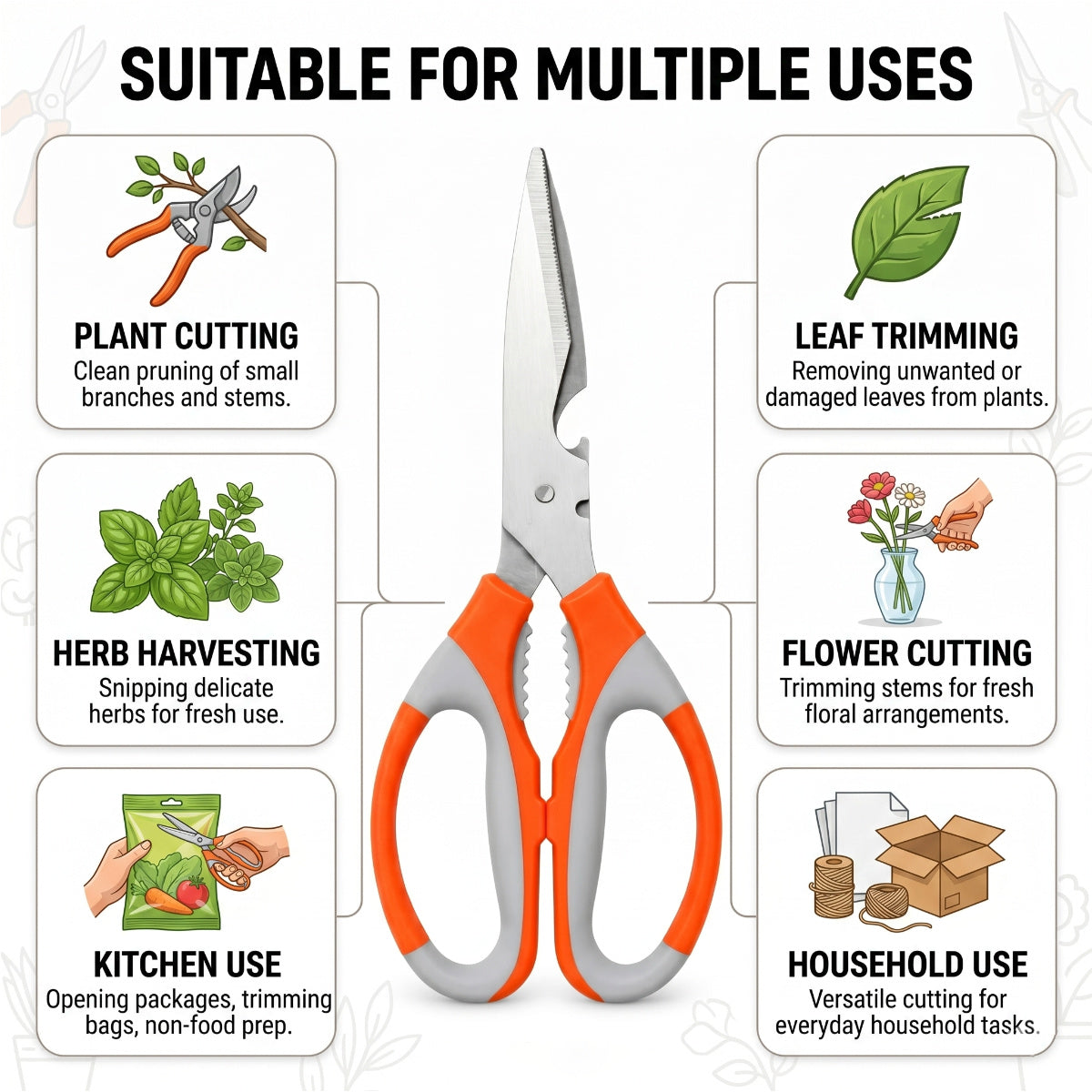 Casa De Amor Plant Cutter Scissor 1 Pc, Stainless Steel Garden Scissors with Comfortable Grip for Plant Cutting, Pruning, Trimming, Kitchen & Household Use