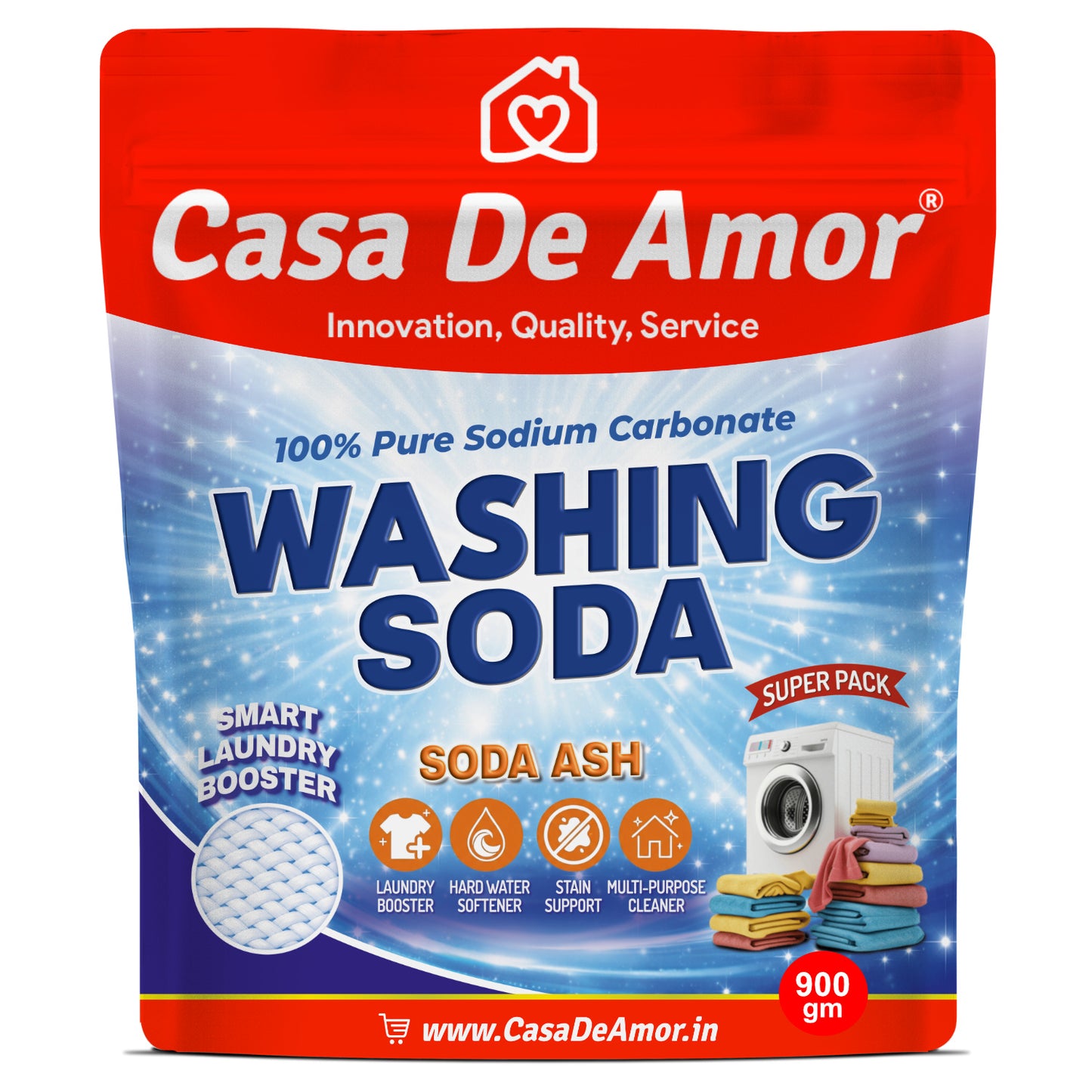 Casa De Amor 100% Pure Soda Ash Washing Soda Powder odium Carbonate Laundry Booster, Stain Remover, Hard Water Softener, Multi-Purpose Cleaner