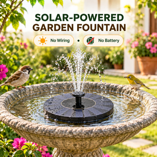 Casa De Amor Plastic Solar Fountain Floating Water Pump for Pool, Pond, Bird Bath, Garden & Patio Plants | Round 7V 1.4W with 4 Spray Nozzles (Black)
