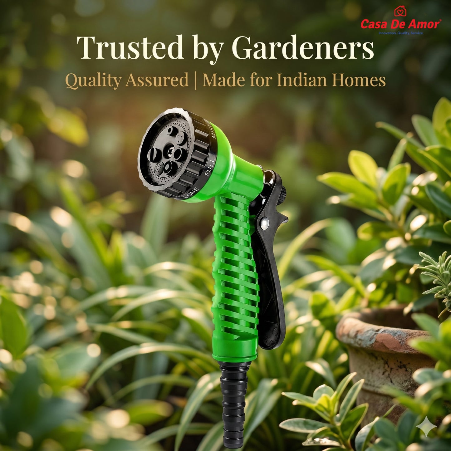 Casa De Amor Garden Hose 7 Pattern High Pressure Nozzle Spray Gun, Pressure Control Valve, 360° Adjustable & Leak Proof, Gardening Washing Water Spray for Plants