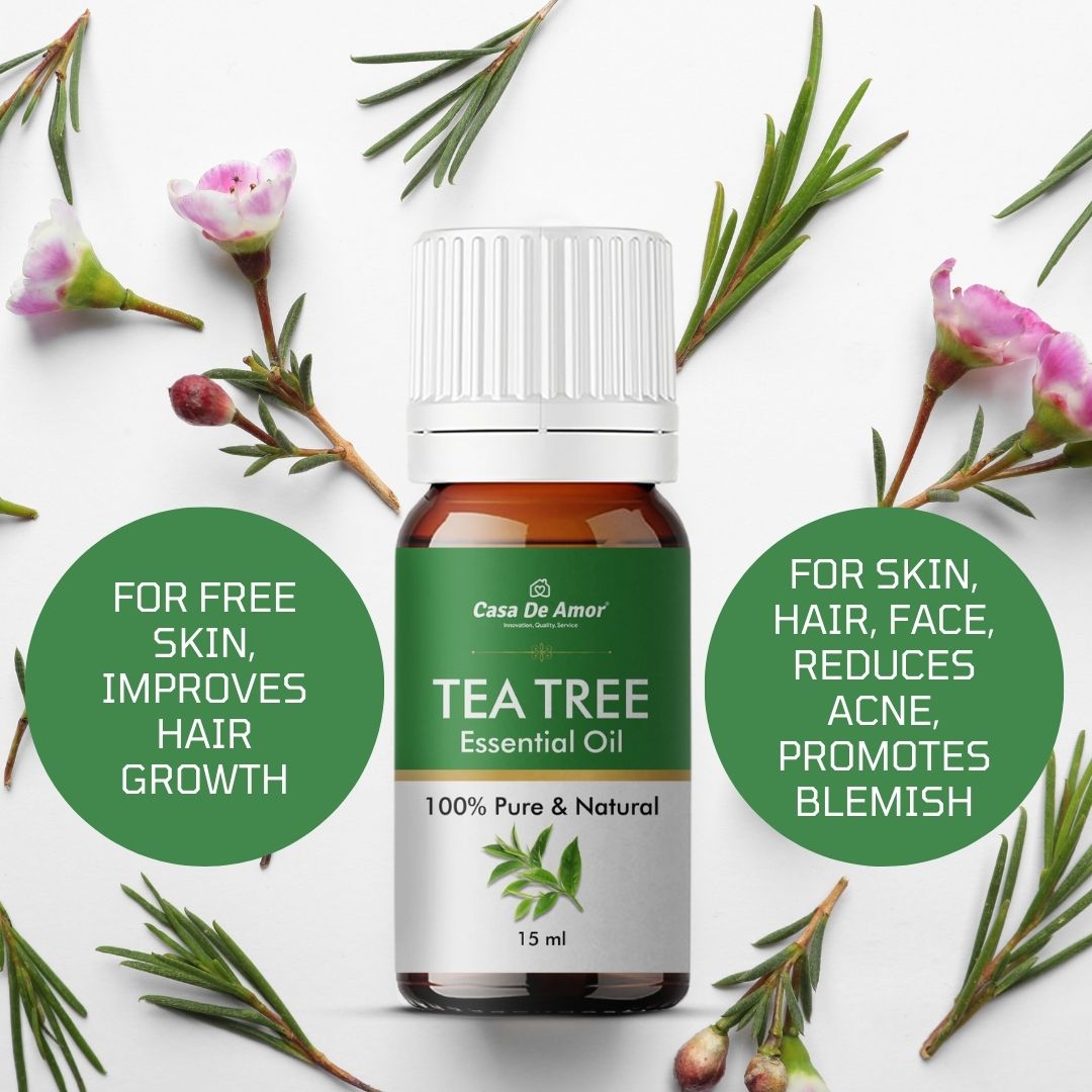 Casa De Amor Tea Tree Oil | For Skin, Hair, Face | Reduces Acne, Promotes Blemish Free Skin, Improves Hair Growth | 15ML