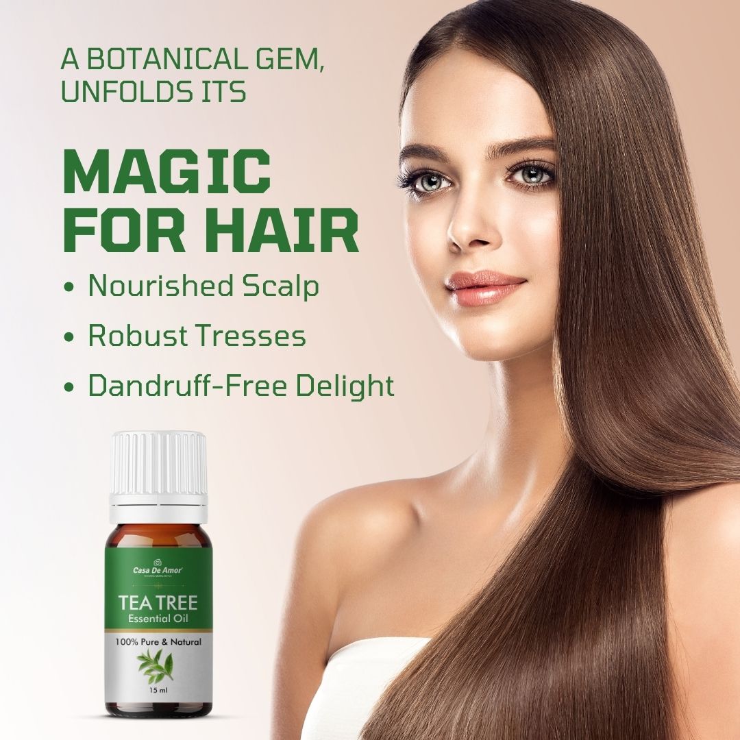 Casa De Amor Tea Tree Oil | For Skin, Hair, Face | Reduces Acne, Promotes Blemish Free Skin, Improves Hair Growth | 15ML