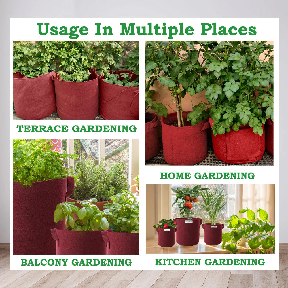 Casa De Amor 350 GSM Maroon Fabric Grow Bags for Terrace Gardening/Vegetable Plants | Breathable | Heavy Duty Thickened Nonwoven