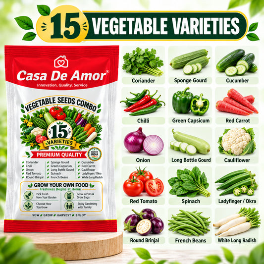Casa De Amor Hybrid F1 Vegetable Seeds Combo, 15 Varieties for Home Kitchen Gardening | Grow Your Own Vegetables in Pots, Grow Bags, Balcony & Terrace Gardens