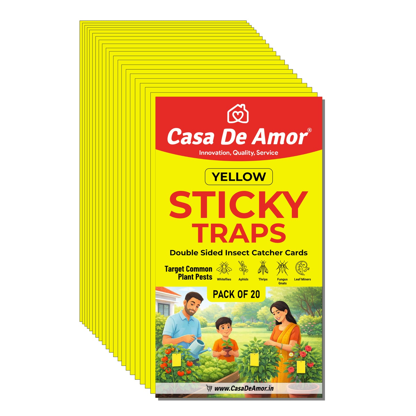Casa De Amor Sticky Pads for Sticky Trap for Insects Pack of 10 Sheets | for Garden & Agriculture to Control Whiteflies, Aphids, Thrips, Jassids| Fly Catcher Insect Catcher Glue Trap for 100% Results