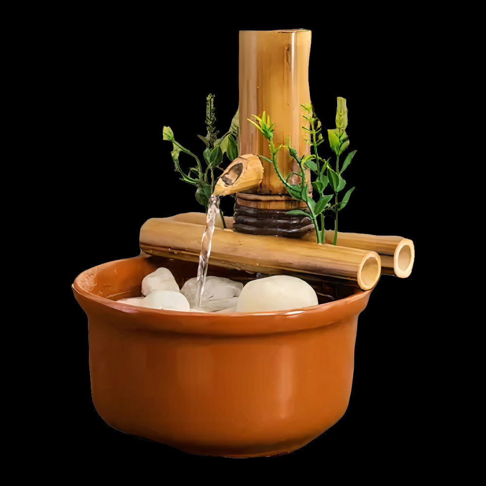 Bamboo Water Fountain for Patio, Indoor/Outdoor, Flat Base-1 Piece (Pot & Pebbles not included)