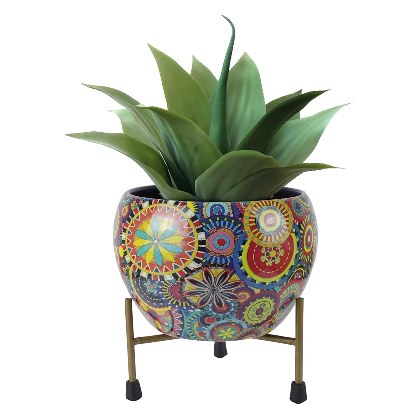 Casa De Amor Printed Planter Flower Pot Container with Iron Stand for Home & Garden Decor (1 Pot & 1 Stand)