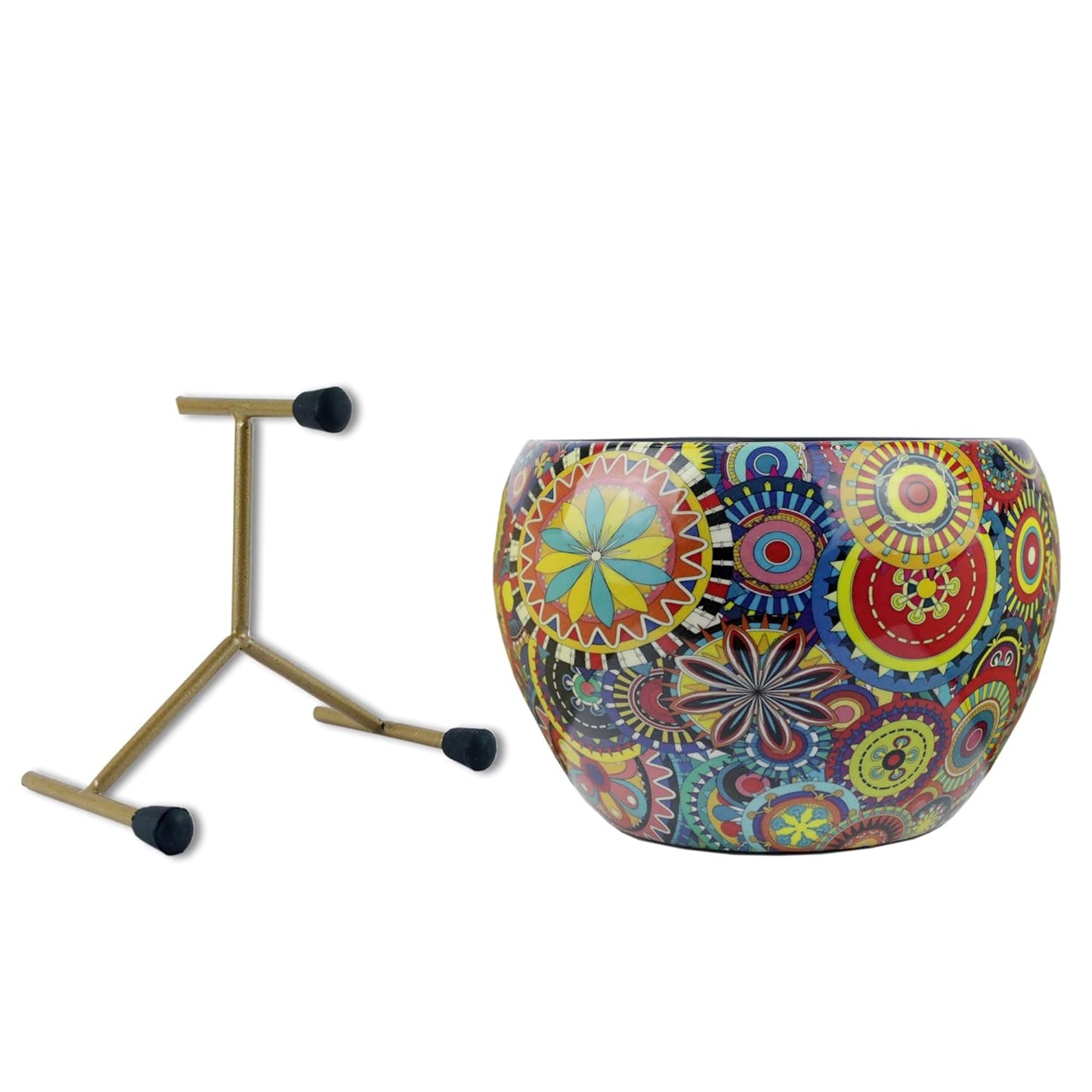 Casa De Amor Printed Planter Flower Pot Container with Iron Stand for Home & Garden Decor (1 Pot & 1 Stand)