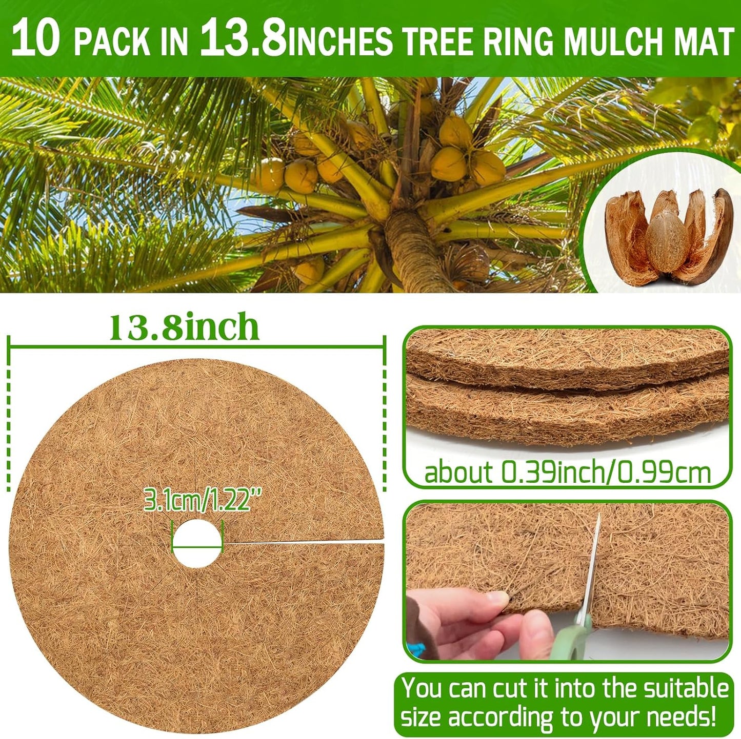 Casa De Amor Coco Coir Mulch Ring Mat | Natural Coconut Fiber Plant Protector for Indoor & Outdoor Plants | Weed Control & Moisture Retention | Root Protection & Soil Health