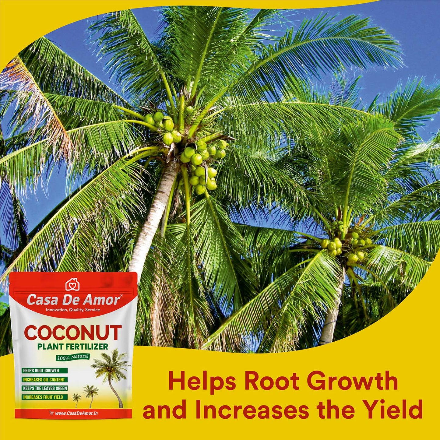 Coconut Plant Fertilizer, 100% Natural, Helps Root Growth and Yield