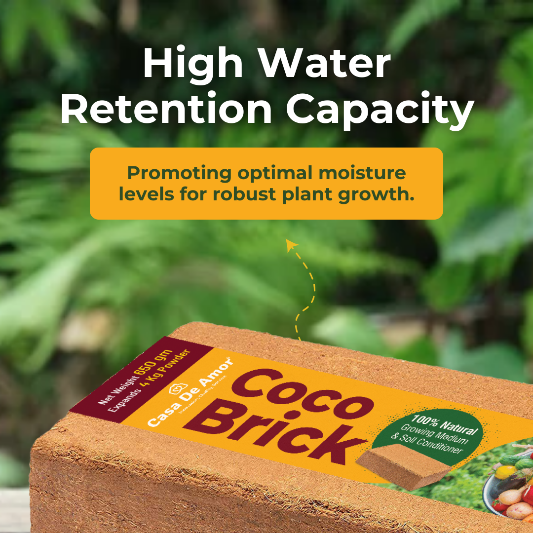 Casa De Amor Cocopeat Brick (650gm) High Water-Holding Capacity, Expands to 4kg Powder