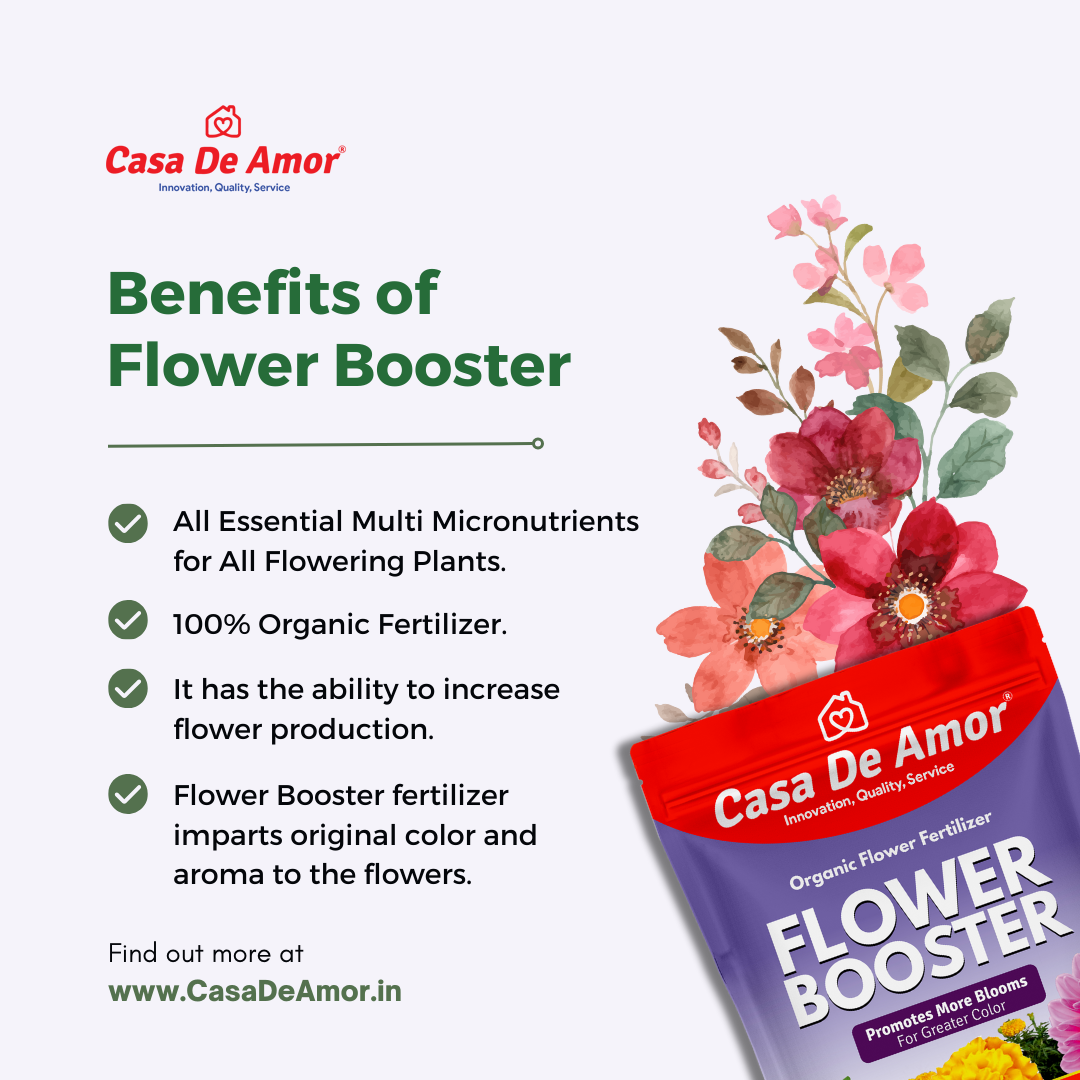 Casa De Amor Flower Booster Fertilizer for Flower Plants (900 GM) +Growth Booster Liquid Bio-Fertilizer (500 ml) for Indoor/Outdoor Plants- Combo Pack