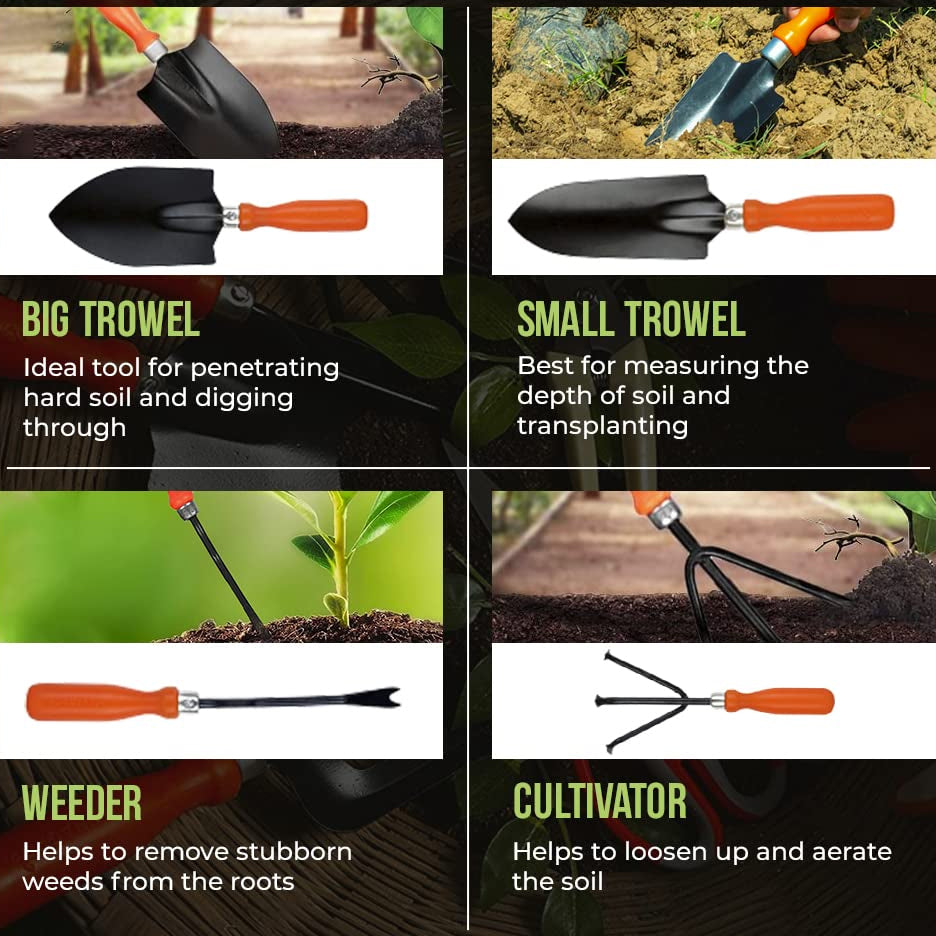Casa De Amor Garden Tool Kit- Comfortable and Durable (Orange, Set of 5)