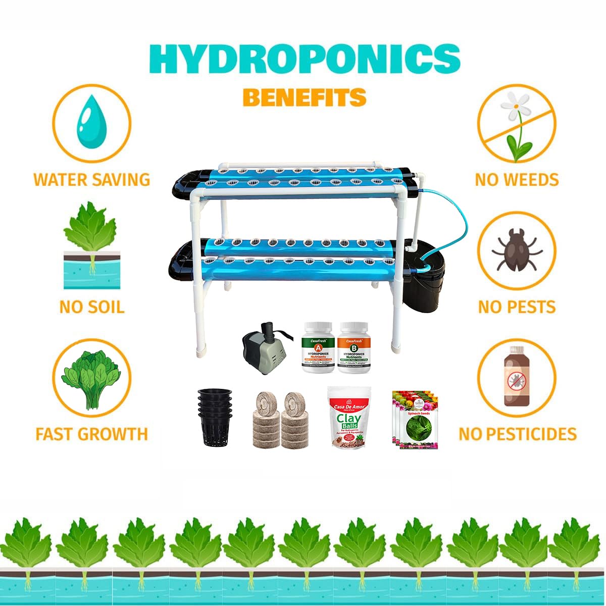 Casa De Amor Hydroponics Kit for Home- 40 Plants, Hydroponic System- Reusable for Indoor/Outdoor
