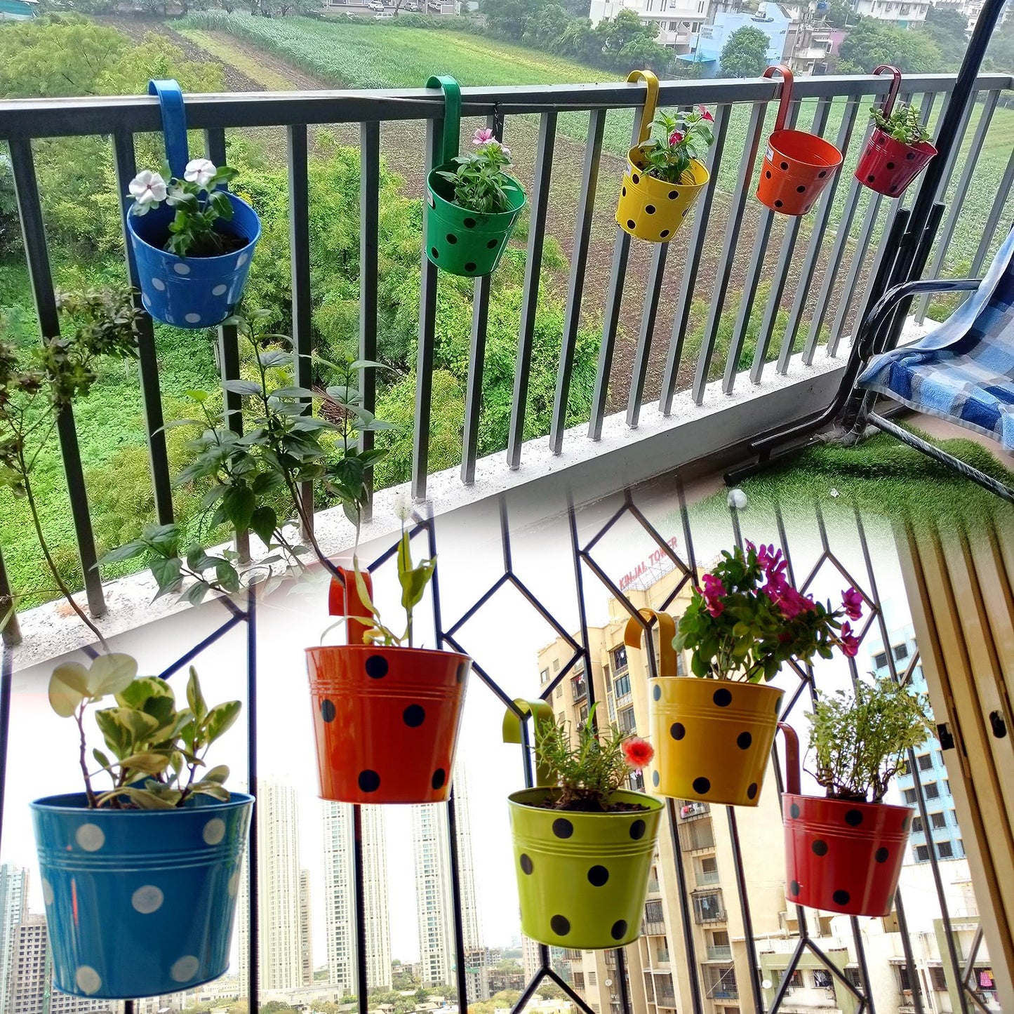 Casa De Amor Round Shape Metal Iron Wall Hanging Flower Pots (Pack of 5, multicolor)