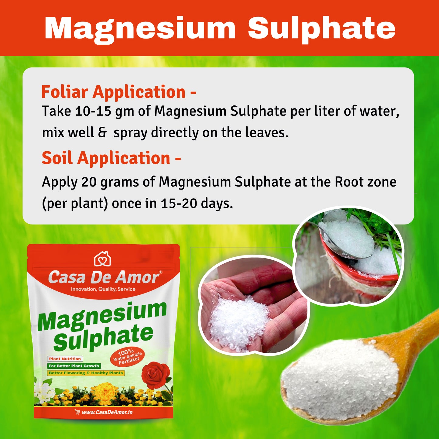 Casa De Amor Magnesium Sulphate for Better Plant Growth, Suitable for all types of plants - flowers, vegetables, indoor plants, outdoor plants