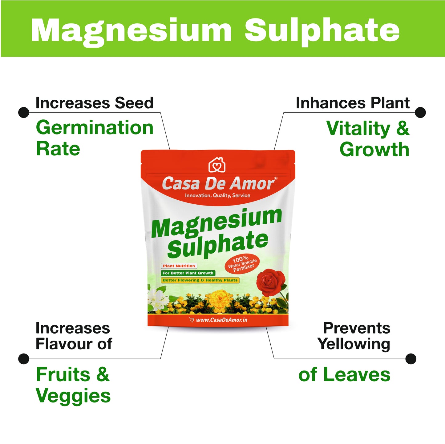 Casa De Amor Magnesium Sulphate for Better Plant Growth, Suitable for all types of plants - flowers, vegetables, indoor plants, outdoor plants
