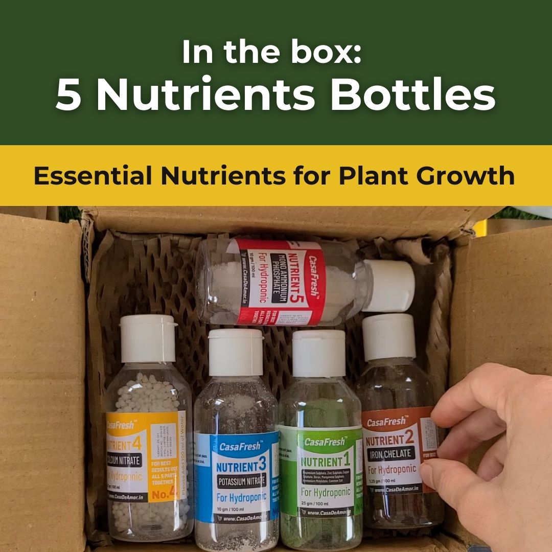 CasaFresh Hydroponic Nutrients 5 Part (Powder Form - 100 ML individual nutrient solution that converts to a 100 Litre Balanced Nutrient) - Complete Plant Nutrition for Leafy Greens and Fruiting Plants