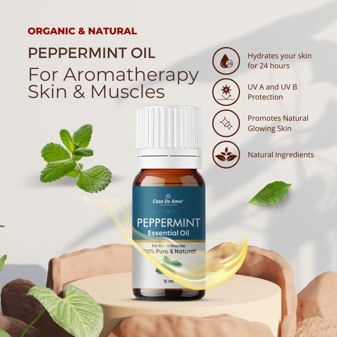 Casa De Amor Peppermint Oil,Natural Ideal For Use In Aromatherapy For Skin & Muscles-15 ml