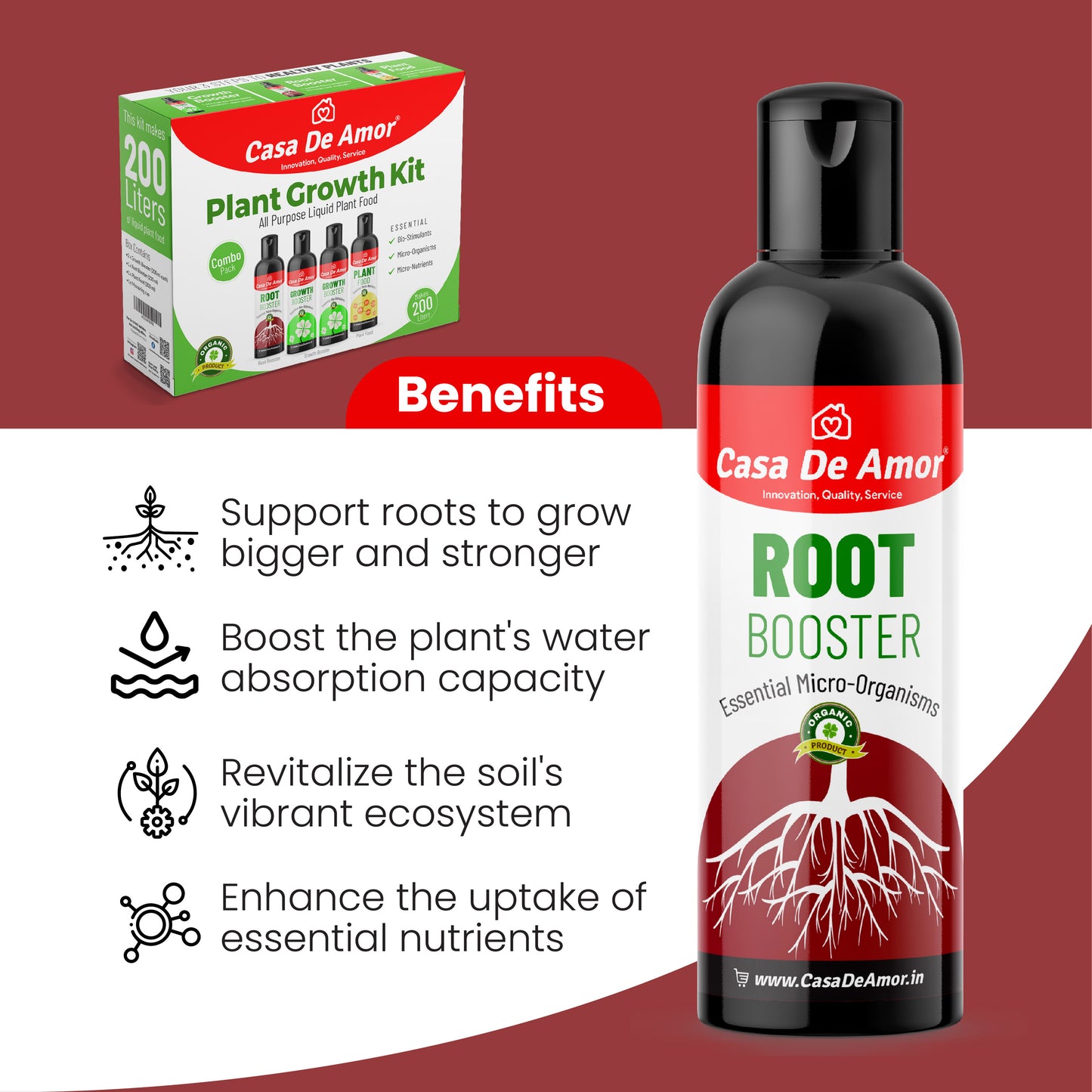 Casa De Amor Plant Growth Kit 3-in-1 Liquid Fertilizers | Ideal for Indoor and Outdoor Gardens (800 ml)