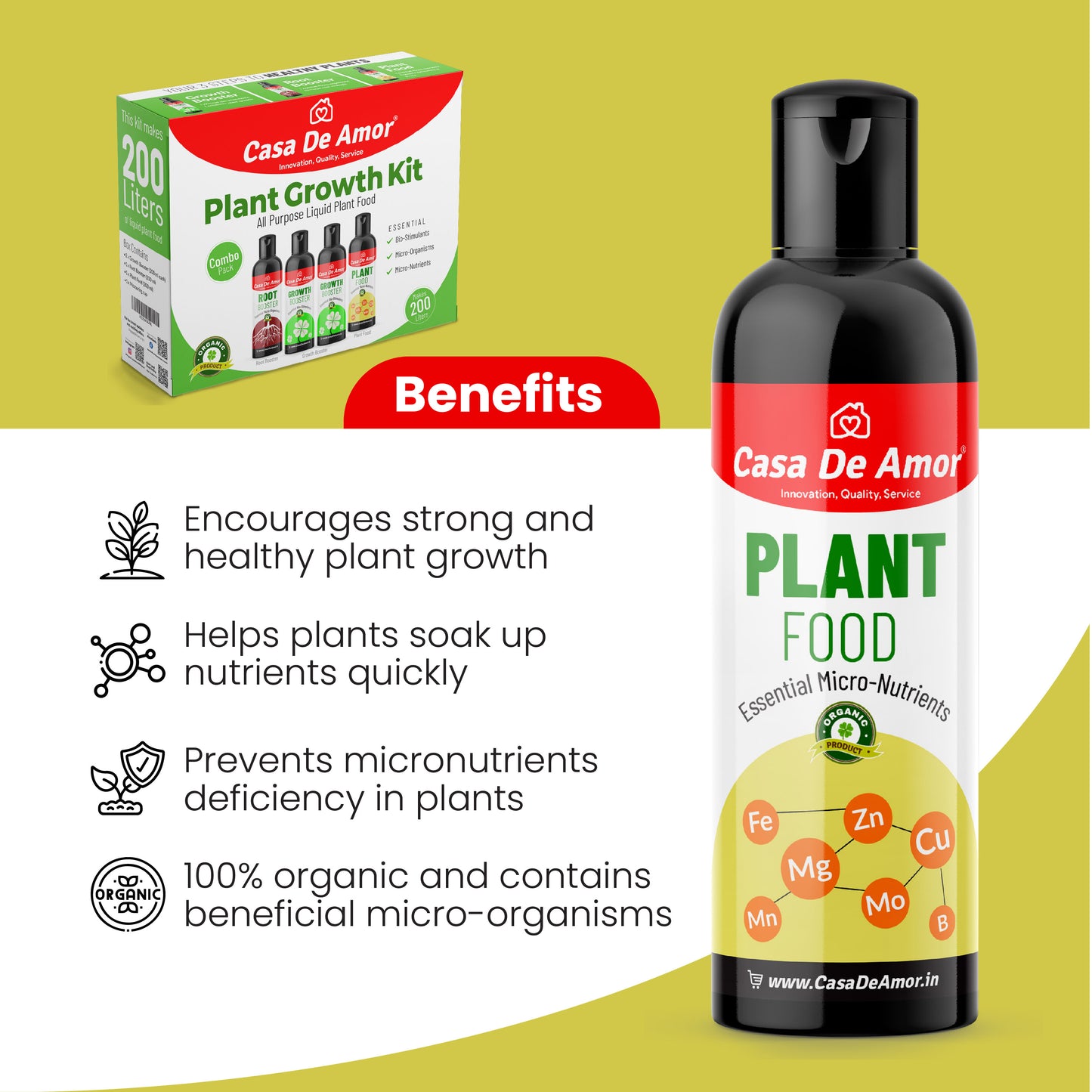 Casa De Amor Plant Growth Kit 3-in-1 Liquid Fertilizers | Ideal for Indoor and Outdoor Gardens (800 ml)