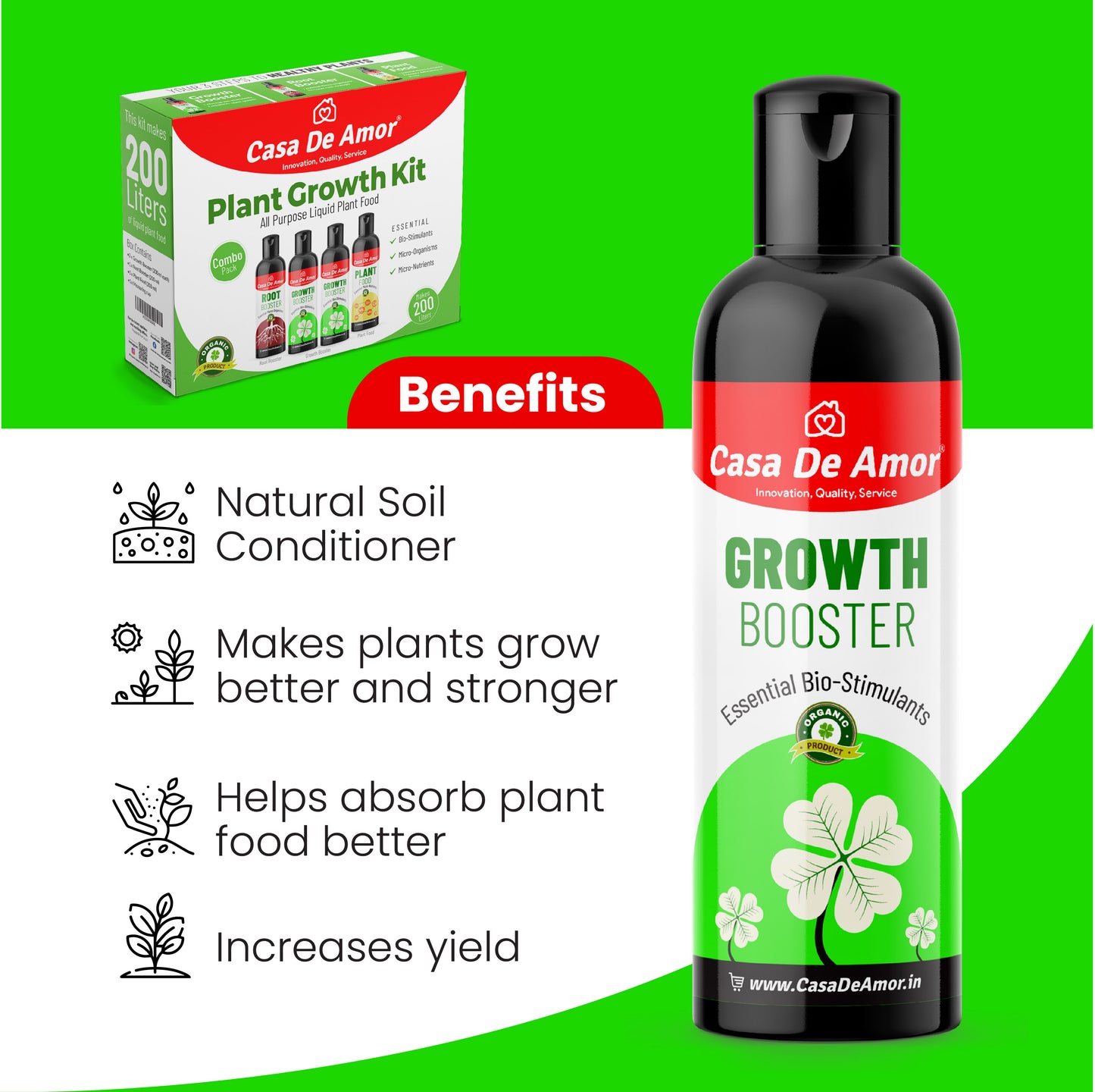Casa De Amor Plant Growth Kit 3-in-1 Liquid Fertilizers | Ideal for Indoor and Outdoor Gardens (800 ml)