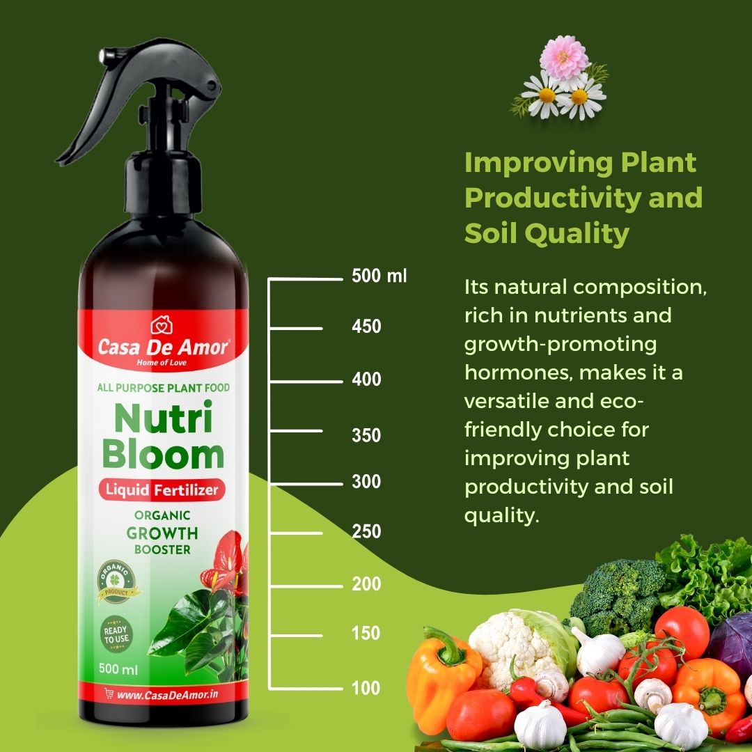 Casa De Amor Nutri Bloom – Plant Growth Booster for Potted Indoor and Outdoor Plants, Balanced Macro & Micro Nutrients, Ready to Use Spray- 500ml