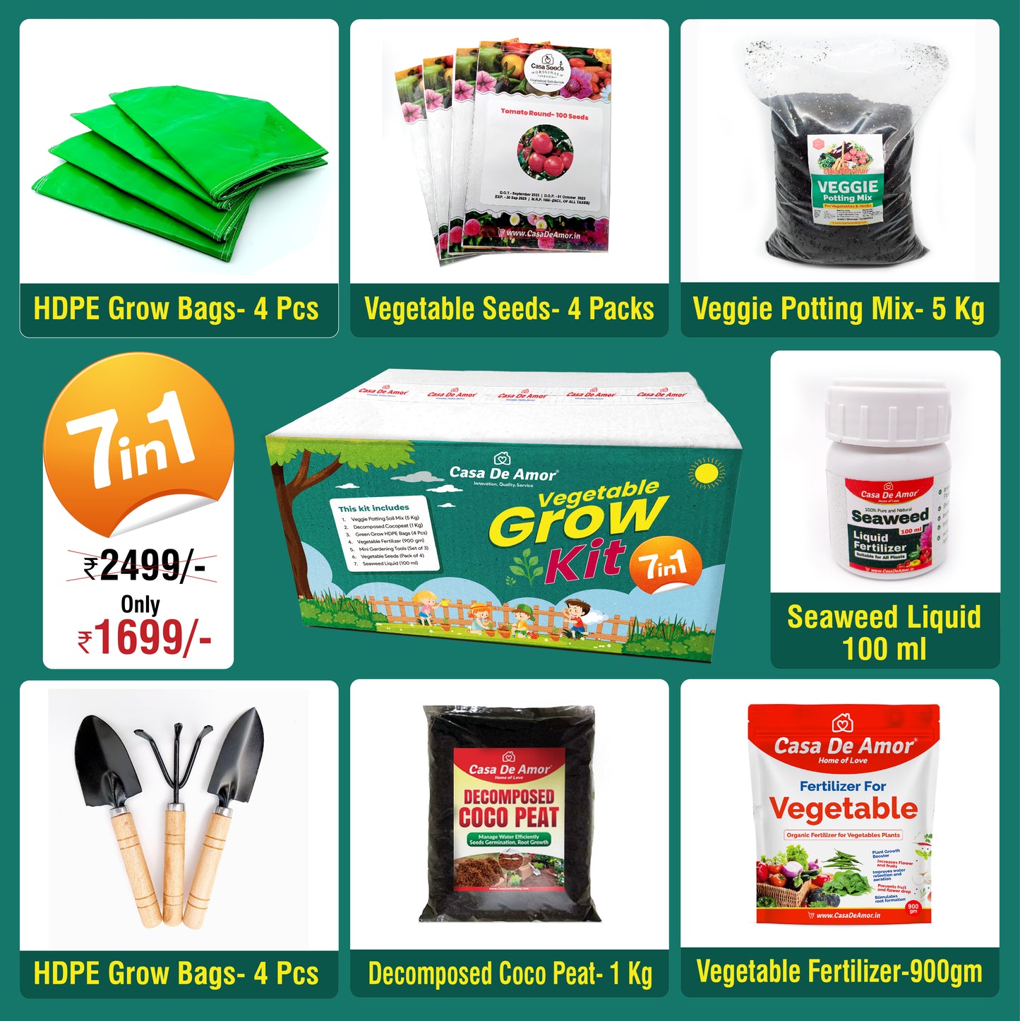 Casa De Amor Vegetable Grow Kit (Combo Pack- 7 in 1)