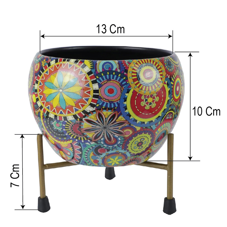 Casa De Amor Printed Planter Flower Pot Container with Iron Stand for Home & Garden Decor (1 Pot & 1 Stand)