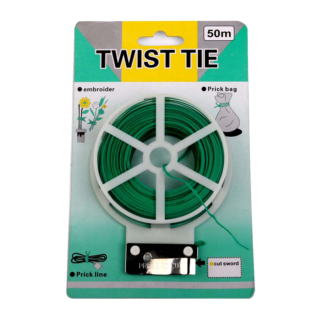 Casa De Amor Plastic Twist Tie Wire Spool with Cutter for Garden Yard Plant 50m (Green)