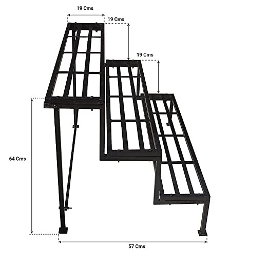 Casa De Amor 3-Step Plant Stand for balcony & Garden | Durable & Strong (Black)