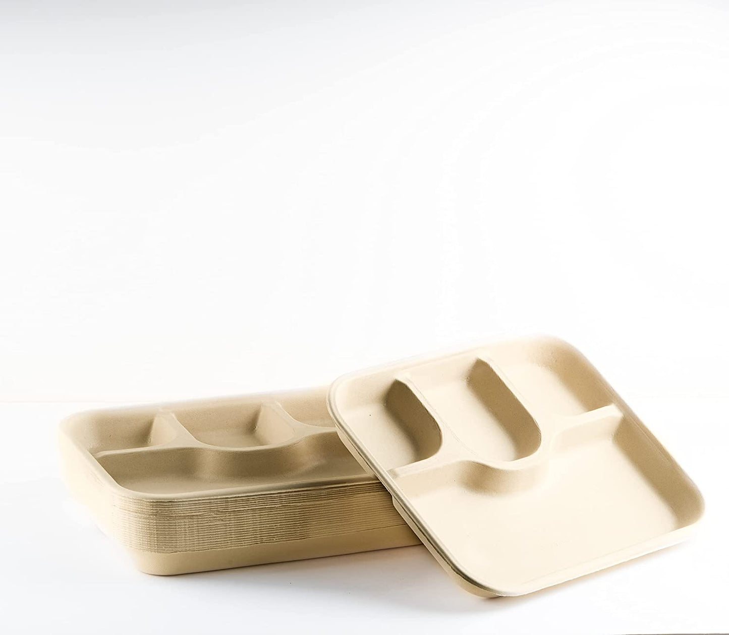 Eco-Friendly Disposable Compostable 4 Compartment Dinner Plates, Pack of 25, Off White (4CP, R)