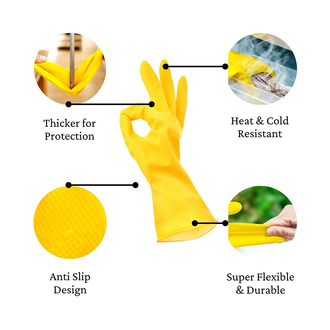 Casa De Amor Reusable and Washable Dish washing / Kitchen / Industrial / Gardening Rubber Latex Hand Cleaning Gloves For Men Women 12 Inches Long