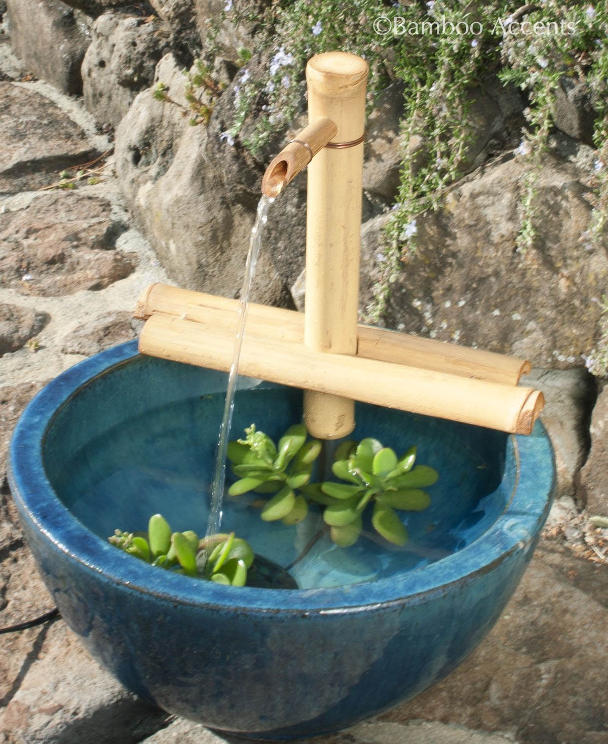 Bamboo Water Fountain for Patio, Indoor/Outdoor, 12-Inches Half-Round Flat Base-1 Piece