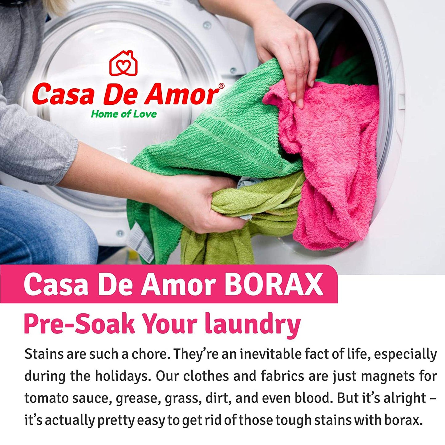 Casa De Amor Borax Powder 100% Pure for Whitening & Cleaning (400 gm) + Epsom Salt White (400 gm)- Combo Pack