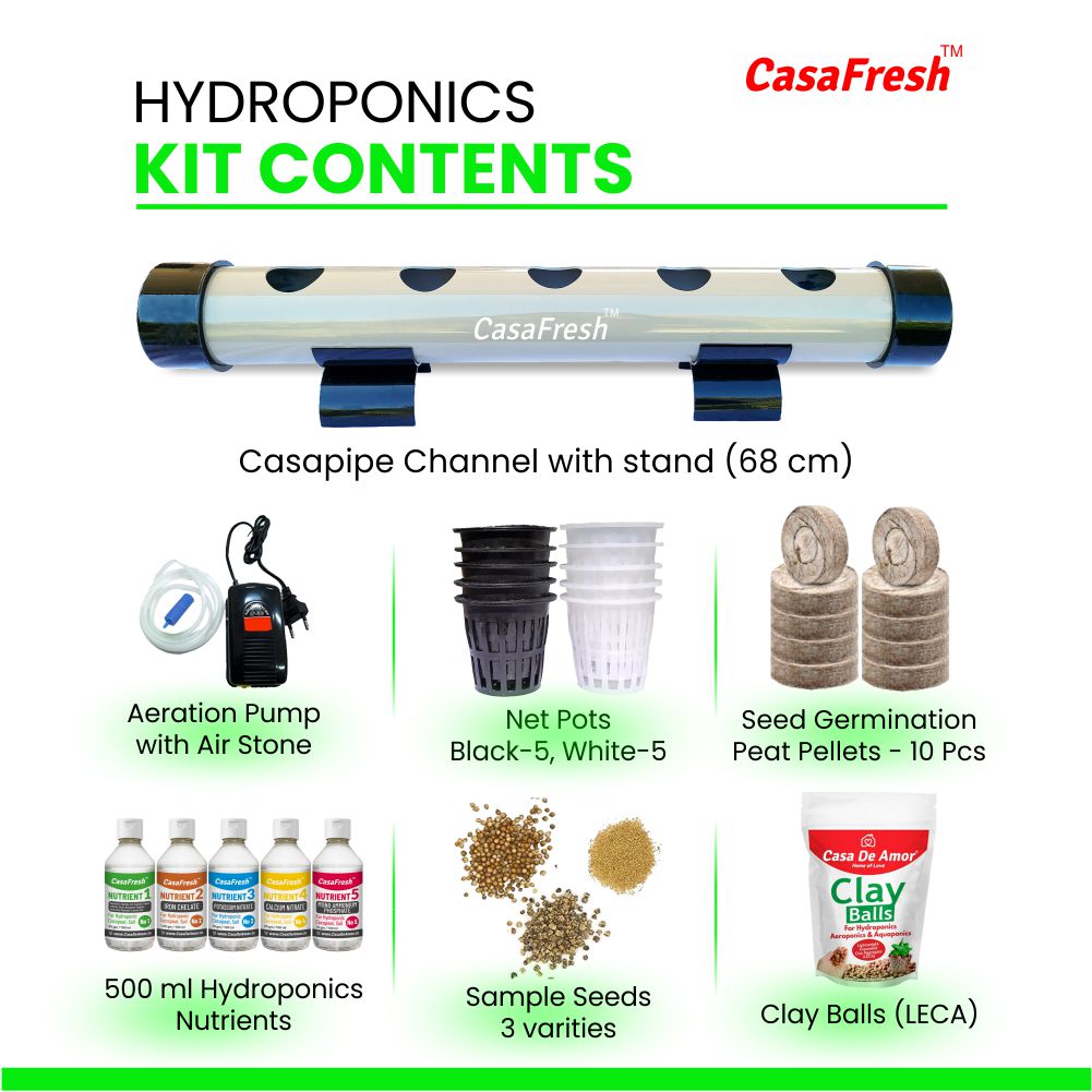CasaFresh Hydroponics Kit for Home- 5 Plants, Beginners Hydroponic System- Reusable for Indoor/Outdoor hydroponics, Seeds Included