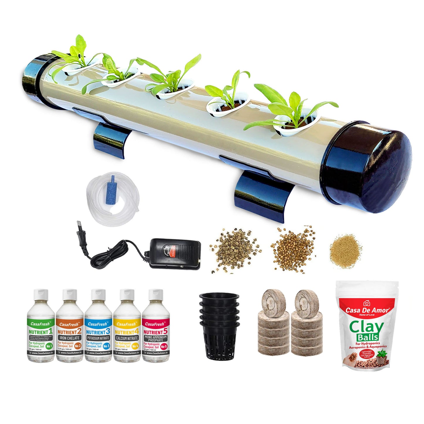 CasaFresh Hydroponics Kit for Home- 5 Plants, Beginners Hydroponic System- Reusable for Indoor/Outdoor hydroponics, Seeds Included