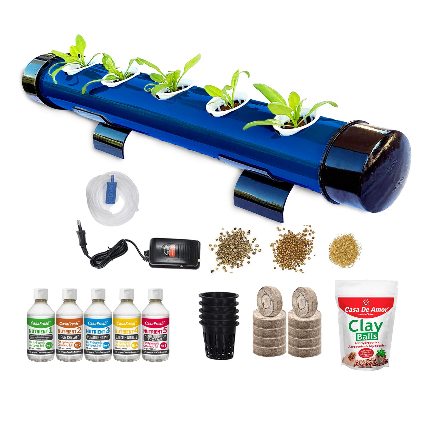 CasaFresh Hydroponics Kit for Home- 5 Plants, Beginners Hydroponic System- Reusable for Indoor/Outdoor hydroponics, Seeds Included