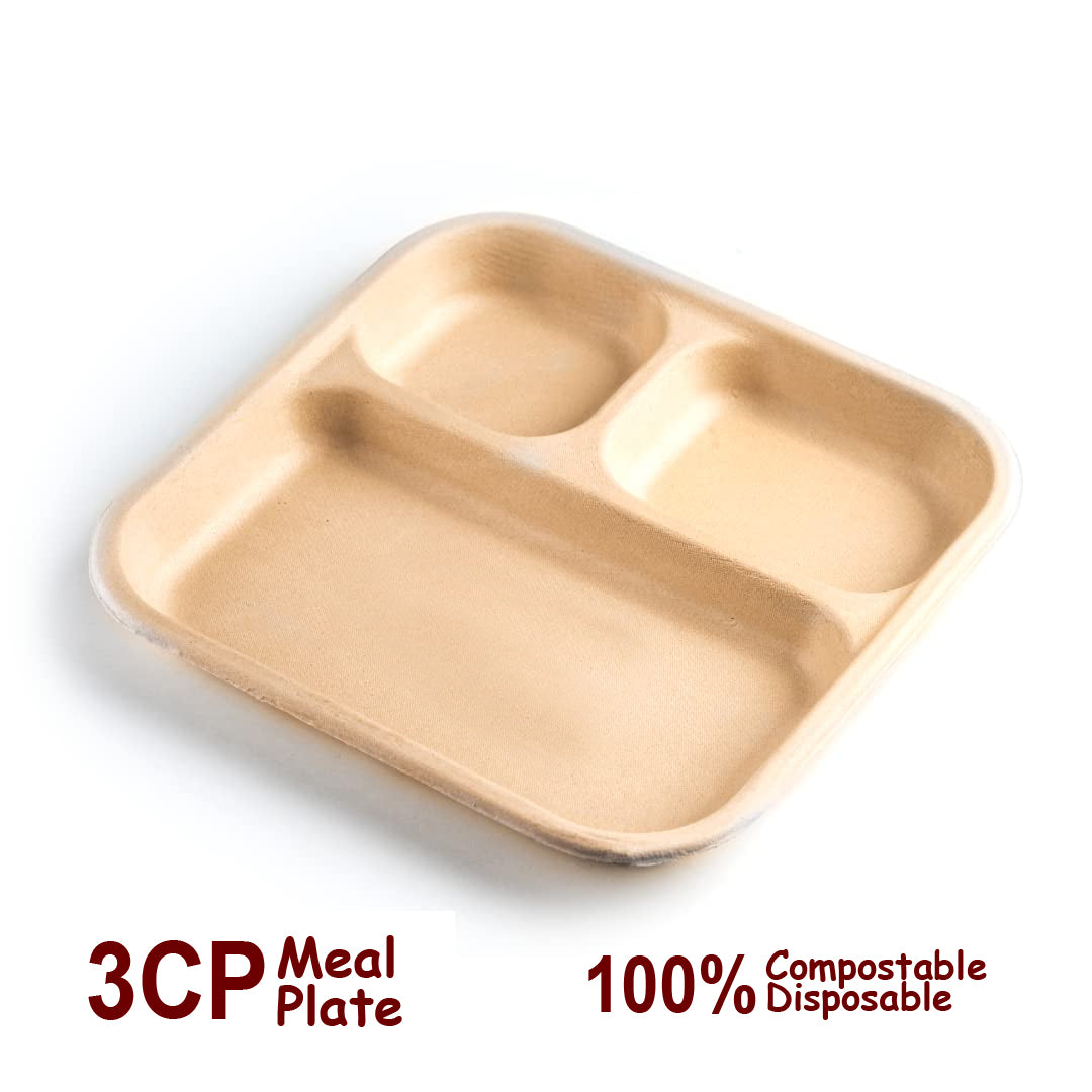 Casa De Amor Eco-Friendly Disposable 3 Compartment Dinner Plates Off White (Pack of 15)