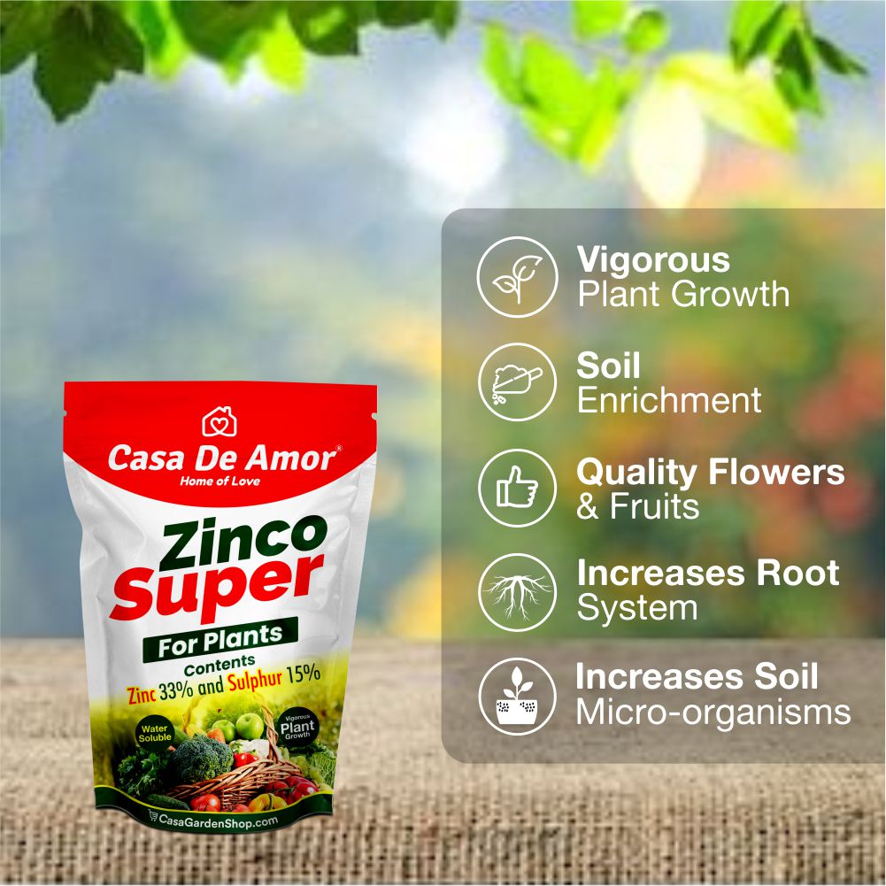 Casa De Amor Zinco Super (Zinc 33% and Sulphur 15%) Micronutrient Fertilizer for All Types of Plants, Lawn and Gardening