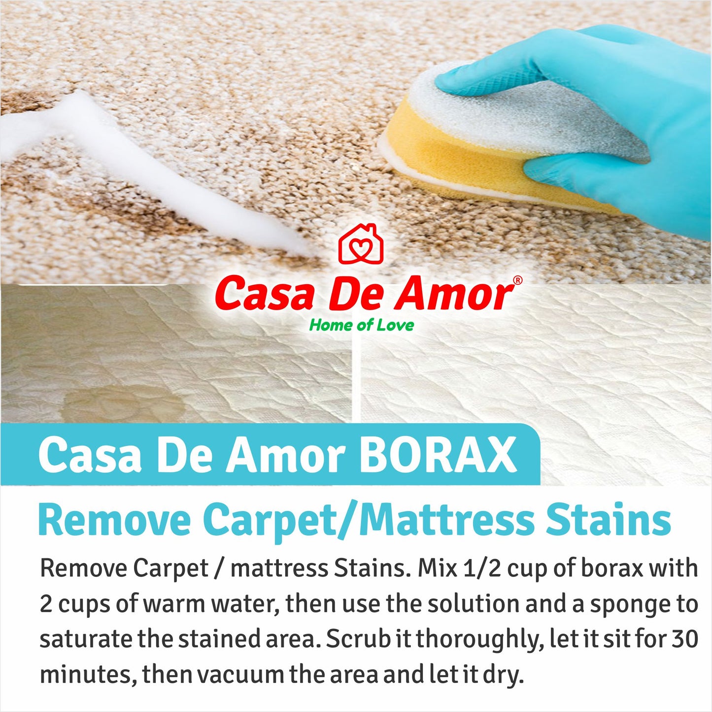 Casa De Amor Borax Powder, 100% Pure with Whitening & Cleaning Power, and for Kids Crystals & Slime