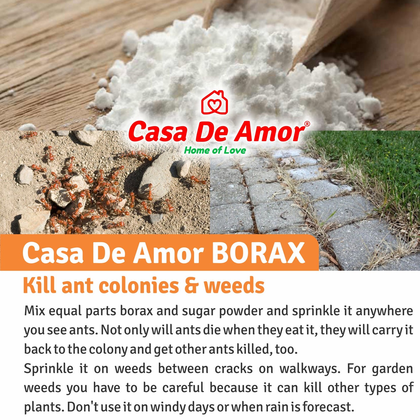Casa De Amor Borax Powder, 100% Pure with Whitening & Cleaning Power, and for Kids Crystals & Slime